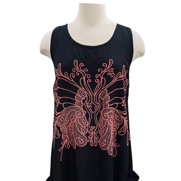 Hibis Lace Works Black Handkerchief Hem Top M Boho Festival Embroidered Rayon - Picture 5 of 12